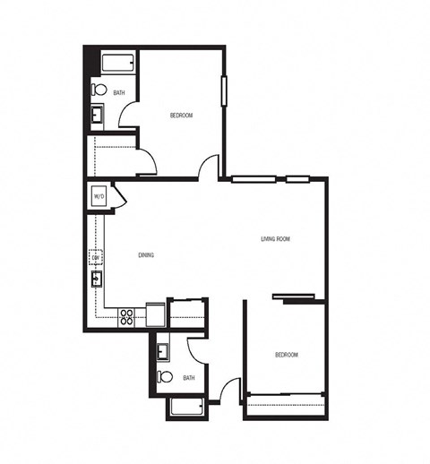Floor plan for 2 beds, 2 baths, 1145 sqft